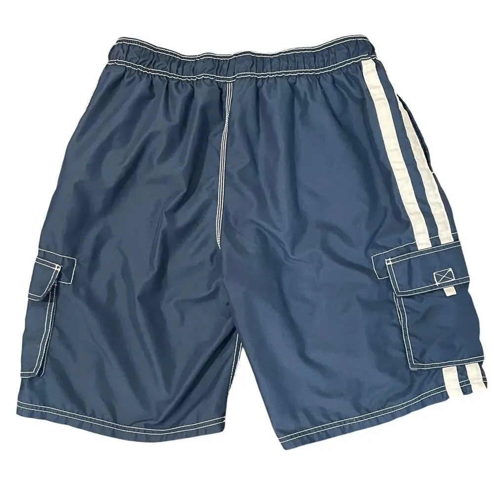 Kanu Surf Men's Board Shorts Cargo Swim Trunks Blue White Size XL